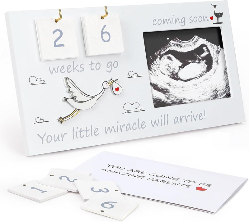 CypherX Baby Sonogram Picture Frame with Countdown Weeks 4"x3" Ultrasound Photo Frames - Pregnancy Announcement Gifts for Expecting Parents, Baby Announcement New Mom Gender Reveal Shower Gifts - Image 1